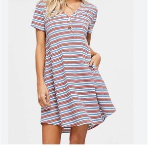 ❤️ WHITE BIRCH EUC Slip on Comfy striped Short sleeve knit stretchy dress SZ L